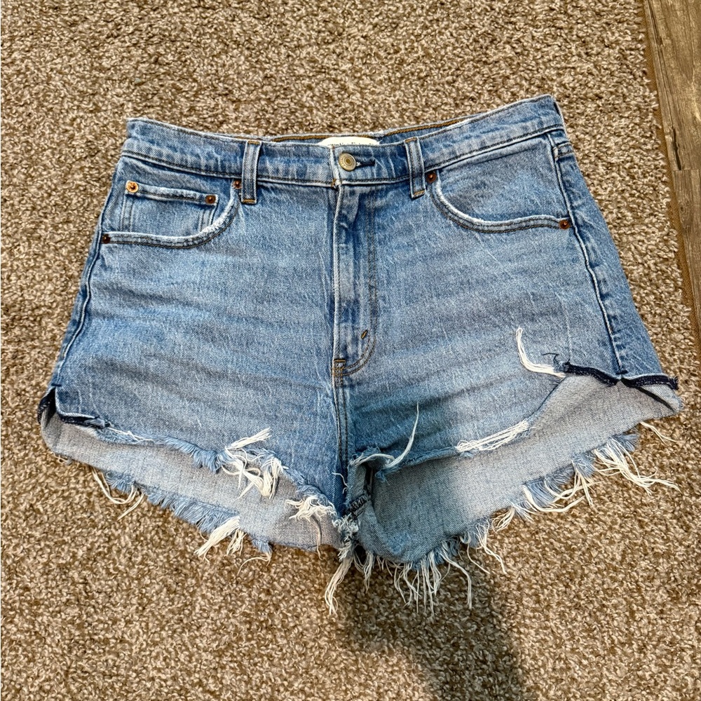 Abercrombie & Fitch Blue Frayed Jean Shorts